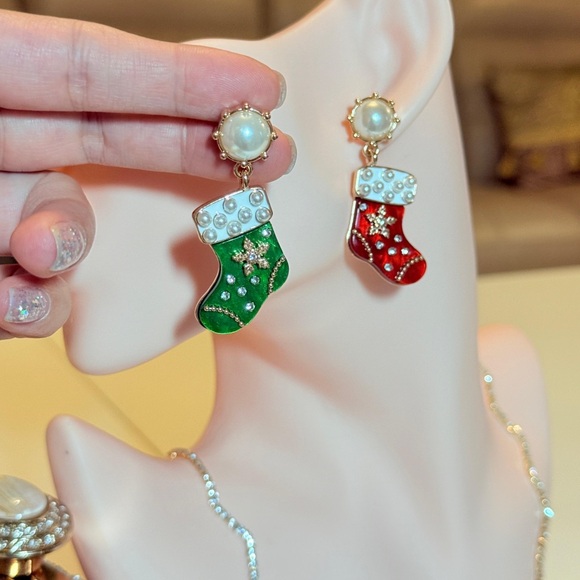 Anthropologie Festive Stocking Earrings - Red, Green, Gold, White. - Picture 4 of 10